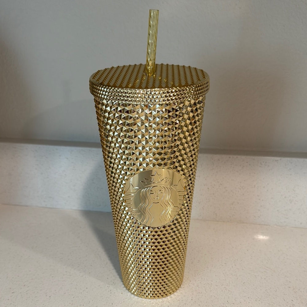 Gold Studded Tumbler with Straw